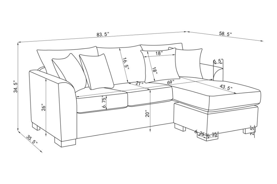 Storey Upholstered Sleeper Sectional Chaise Sofa Camel 504778