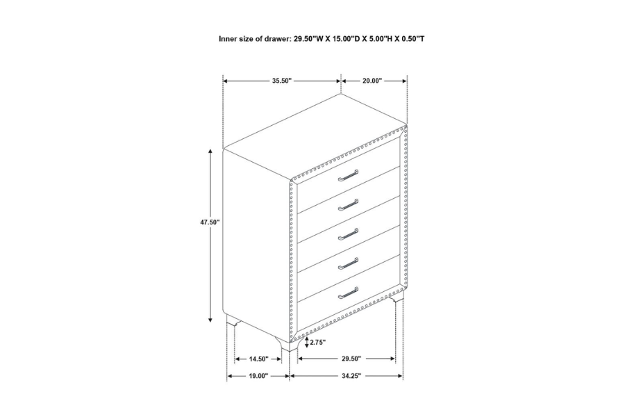 Juego de dormitorio Melody California King de 5 piezas gris 223381KW-S5 Próximamente 