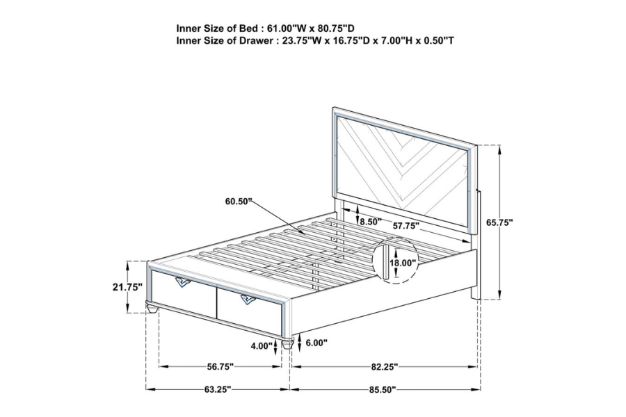 Juego de dormitorio Verónica de 5 piezas tamaño Queen en plata clara 224721Q-S5 