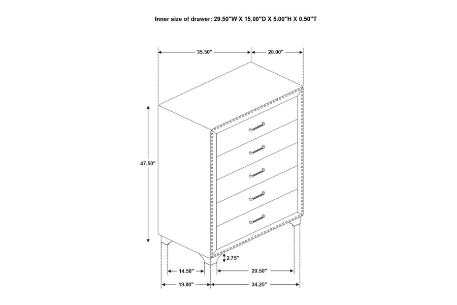 Juego de dormitorio Melody de 5 piezas en color azul Pacífico 223371Q-S5 