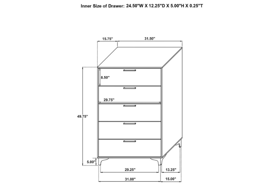 Juego de dormitorio Kendall de 5 piezas Eastern King en color blanco 224401KE-S5 