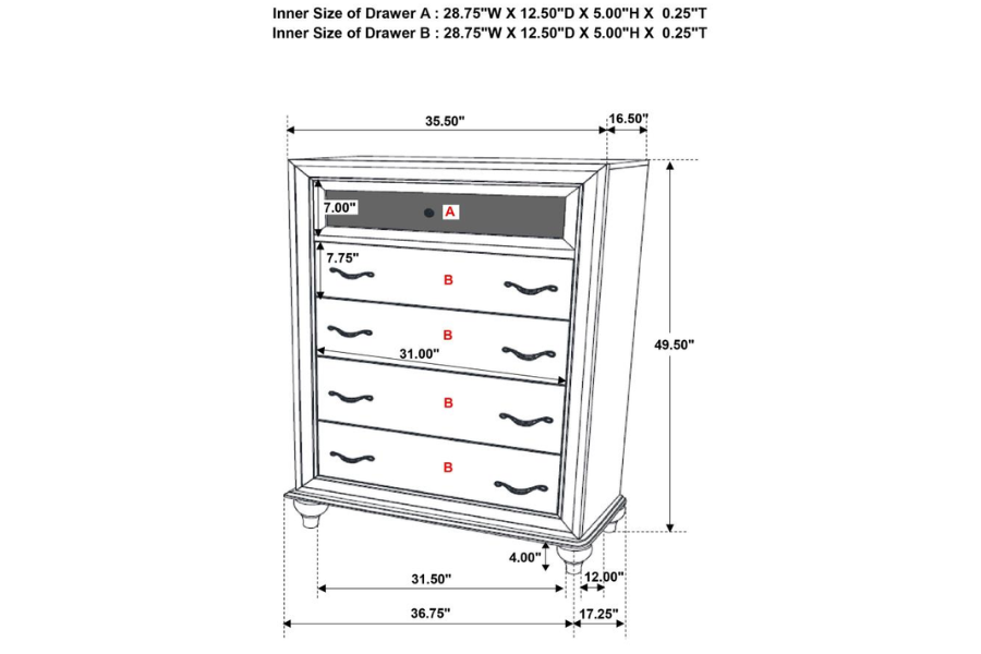 Juego de dormitorio Barzini Eastern King de 5 piezas en color blanco 300843KE-S5 