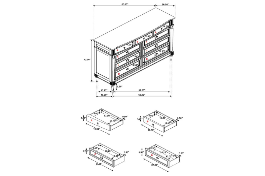 Juego de dormitorio de 5 piezas Alderwood Queen en gris francés 223121Q-S5 