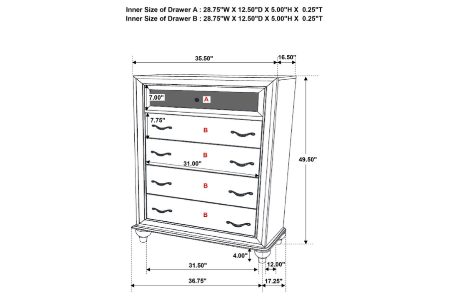 Juego de dormitorio California King de 5 piezas Barzini en blanco 300843KW-S5 Próximamente 