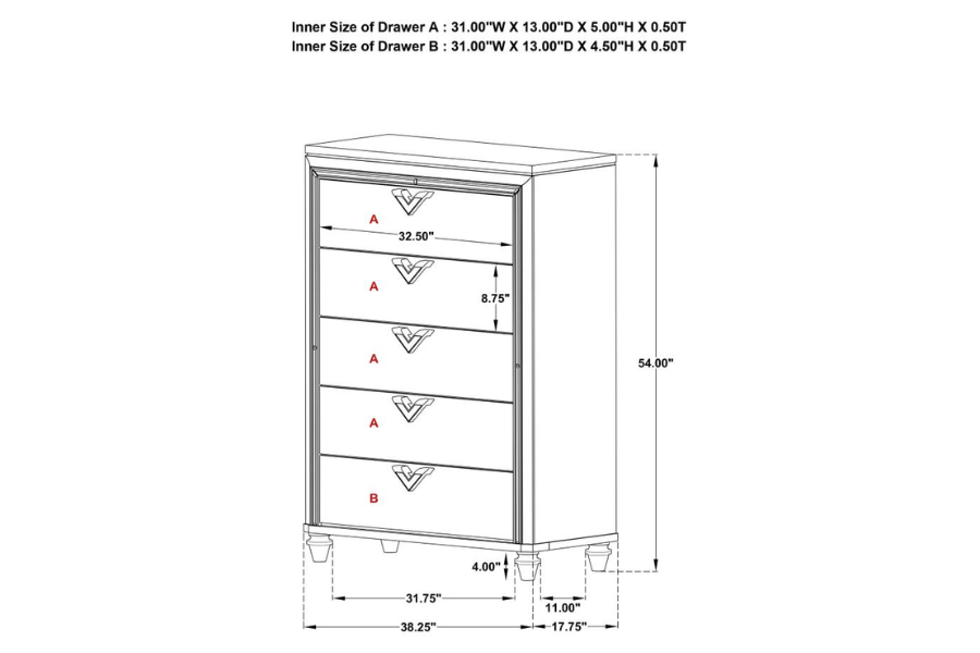 Juego de dormitorio Verónica de 5 piezas tamaño Queen en plata clara 224721Q-S5 