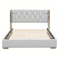 Cama Queen con plataforma y rayas de metal, color beige