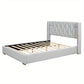 Queen Platform Bed with Metal Stripes, Beige