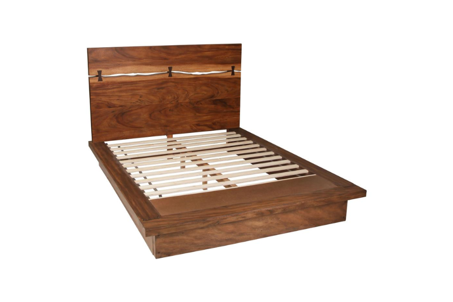 Cama Queen con paneles Winslow Wood en nogal ahumado y grano de café 223250Q 