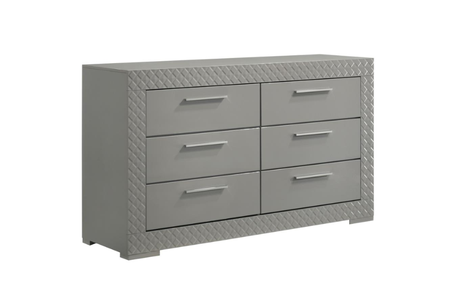 Ives 6-drawer Dresser Cabinet Grey High Gloss 224973