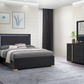 Cama Queen con paneles LED de madera Marceline en color negro 222831Q 