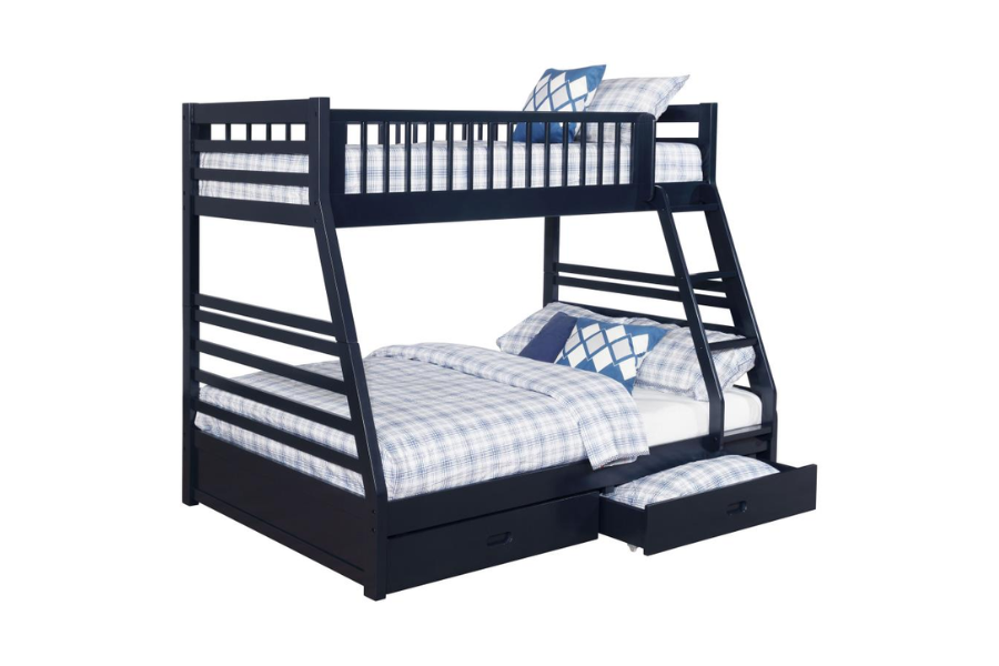 Ashton 2-drawer Wood Twin Over Full Bunk Bed Navy Blue	460181