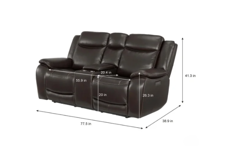 Loveseat reclinable eléctrico de cuero Harvey con reposacabezas eléctricos