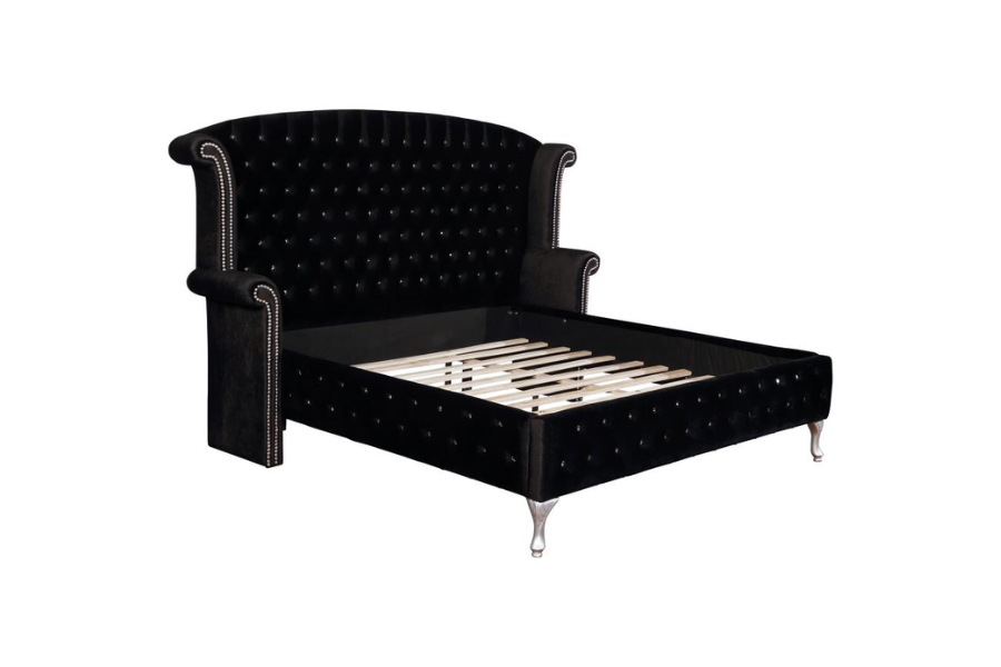 Deanna Upholstered Eastern King Wingback Bed Black	206101KE