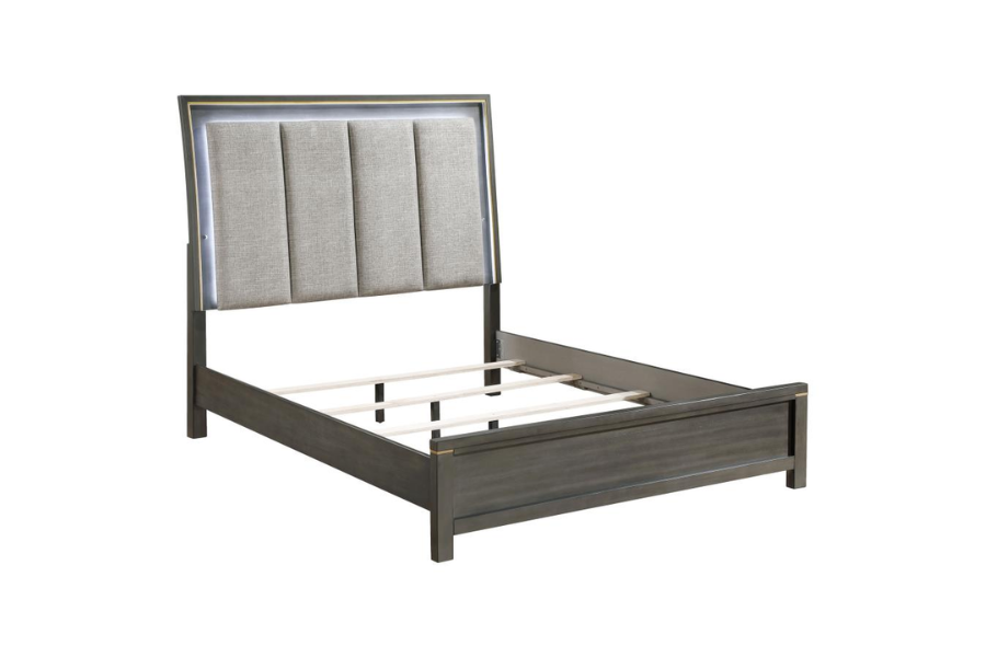 Kieran Wood Queen LED Panel Bed Grey	224741Q