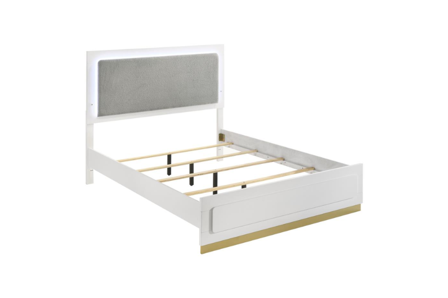 Cama con paneles LED de madera de alcaravea Eastern King, color blanco 224771KE 