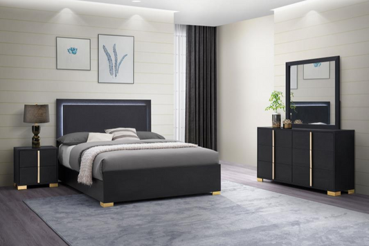 Cama con panel LED Marceline Wood negro 222831F Próximamente 