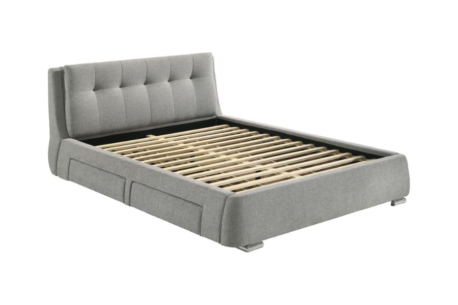 Cama Queen con paneles de almacenaje tapizados Fenbrook en gris 300523Q 