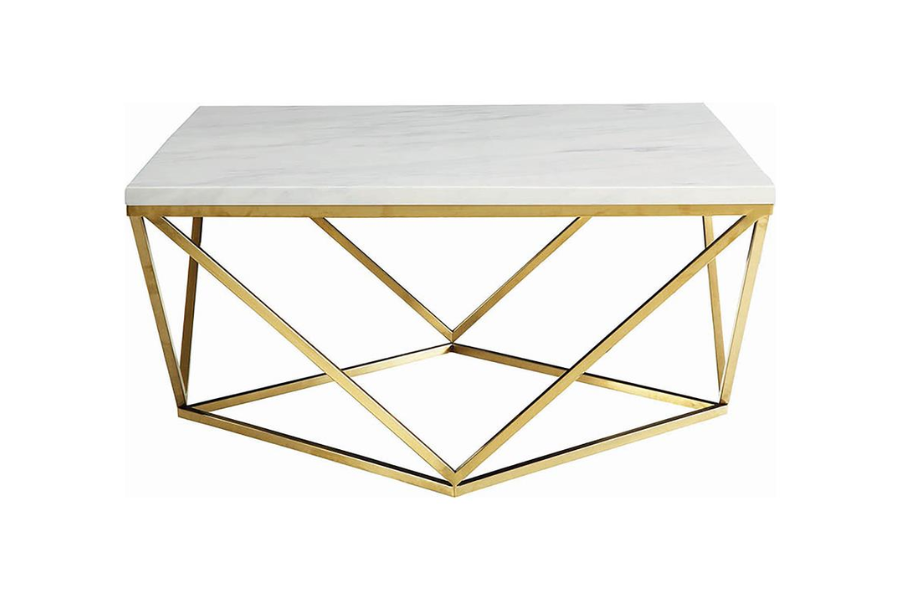 Meryl Square Faux Marble Top Coffee Table White and Gold 700846