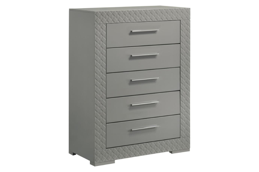 Ives 5-drawer Bedroom Chest of Drawers Grey High Gloss 224975