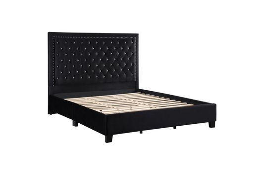 Cama Queen con paneles tapizados Hailey en color negro 315925Q 