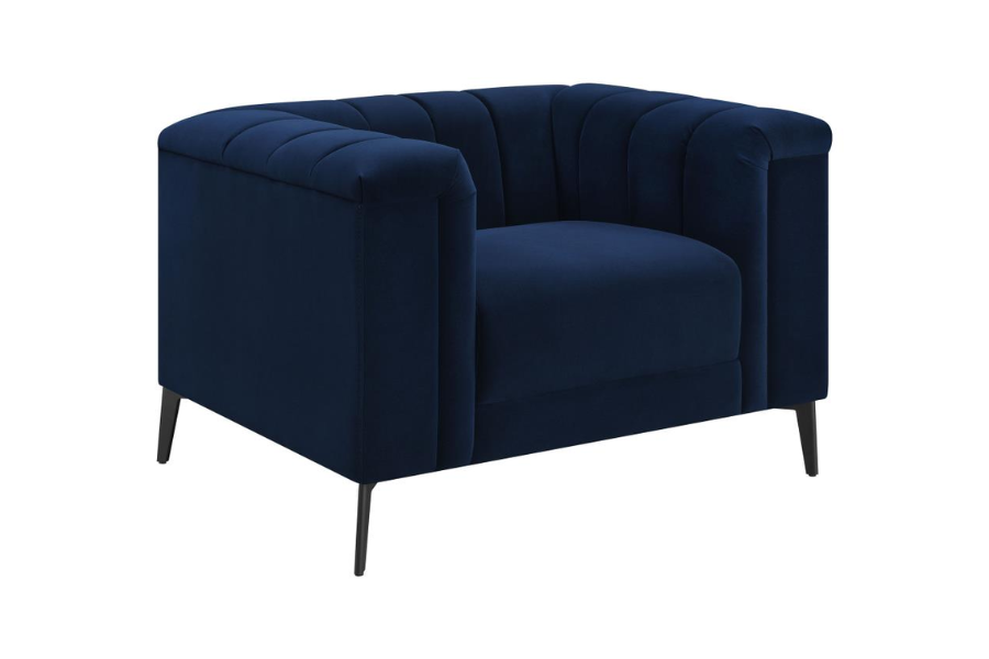 Chalet Upholstered Tuxedo Arm Tufted Chair Blue	509213