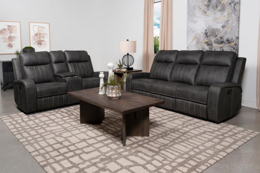 Raelynn 2-piece Upholstered Reclining Sofa Set Grey 603191-S2