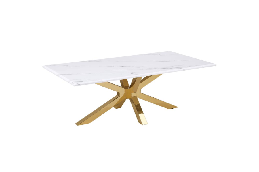 Visalia Faux Marble Top Stainless Steel Coffee Table Gold 710218