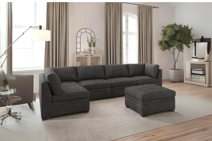 Thomasville Tisdale Modular Sectional 5-piece Boucle with Storage Ottoman Floor Model