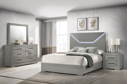 Ives 4-piece Eastern King Bedroom Set Grey High Gloss 224971KE-S4 Coming Soon