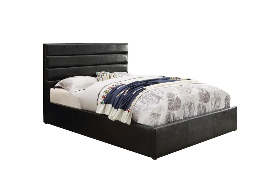 Cama Queen con paneles de almacenaje tapizados Riverbend, color negro 300469Q 