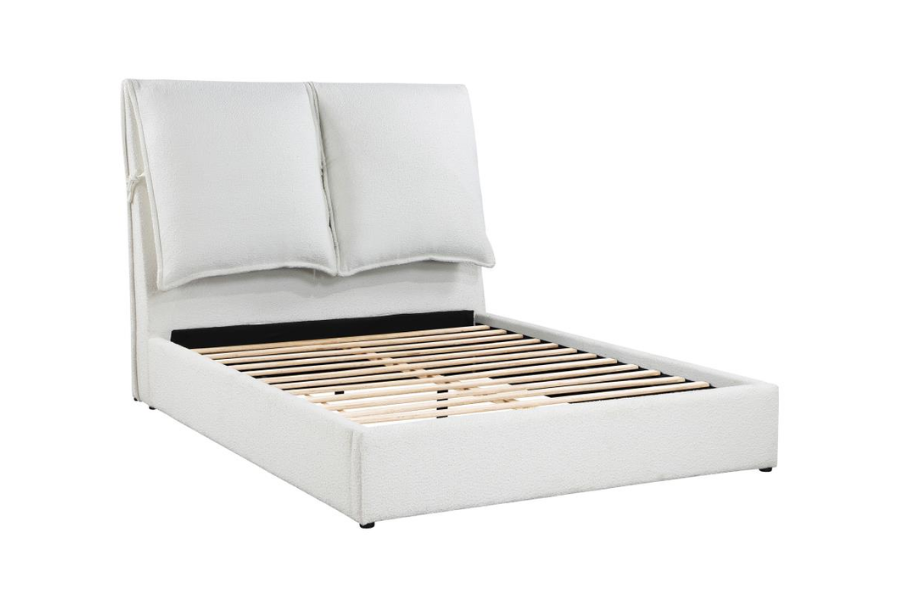 Cama King con paneles tapizados Gwendoline, estilo oriental, color blanco 306040KE 