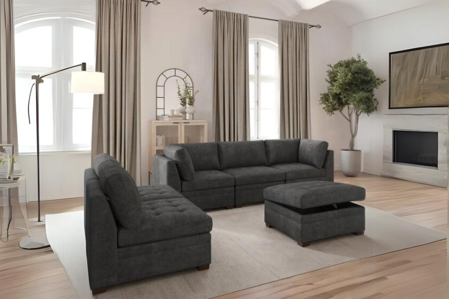 Thomasville Tisdale Modular Sectional 6-piece Boucle with Storage Ottoman