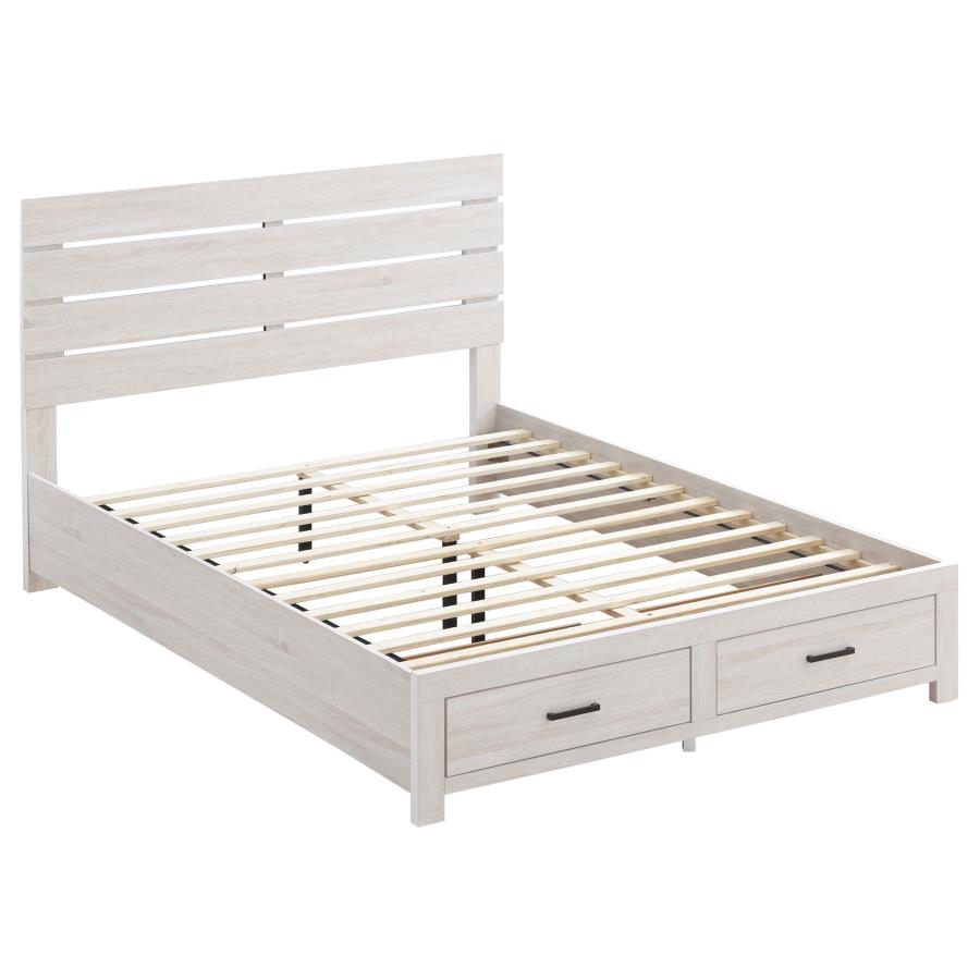 Cama Queen con paneles de almacenaje de madera Brantford en color blanco costero 207050Q 