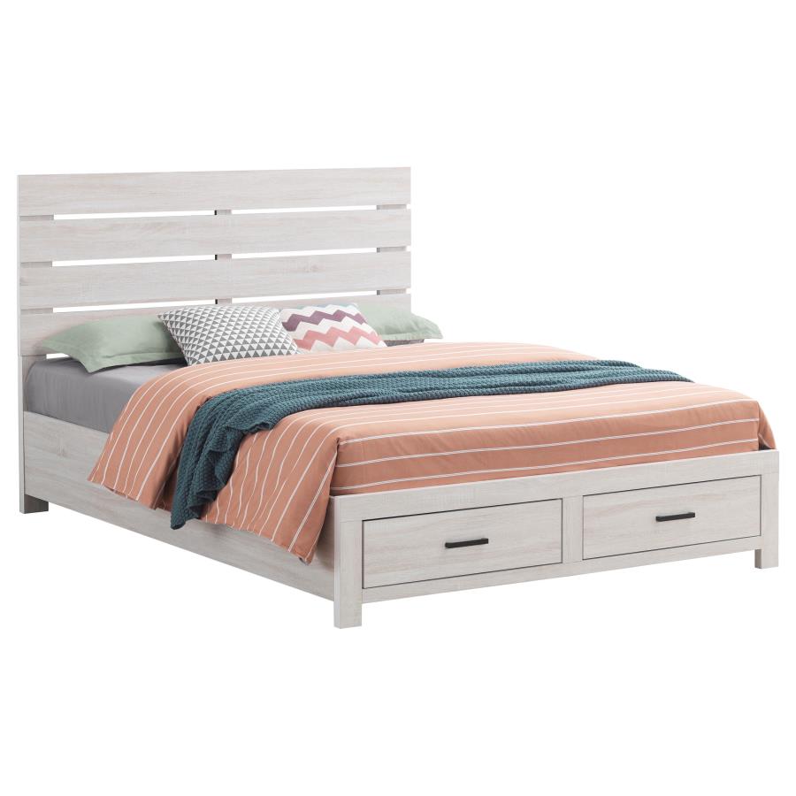 Cama Queen con paneles de almacenaje de madera Brantford en color blanco costero 207050Q 