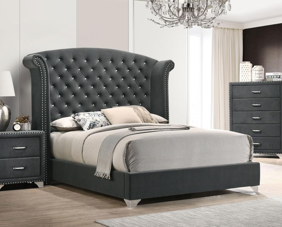 Melody Upholstered Queen Wingback Bed Grey 223381Q