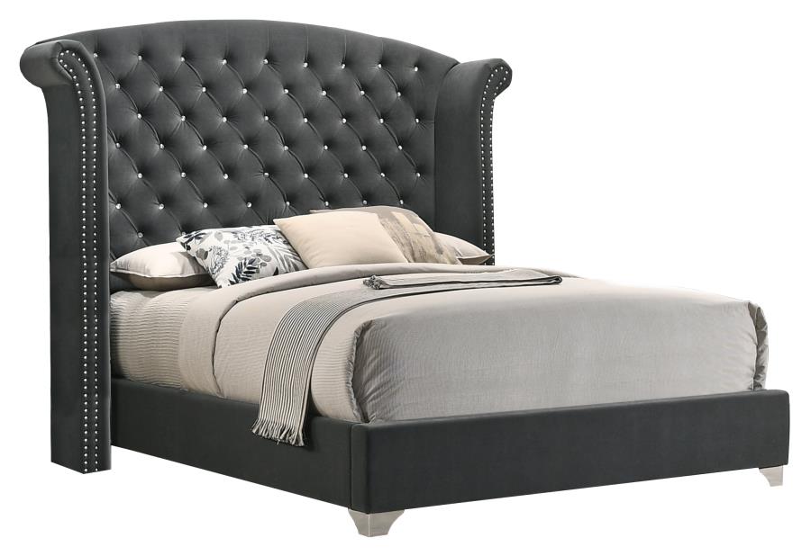 Cama Queen Melody tapizada con respaldo alto, color gris 223381Q 