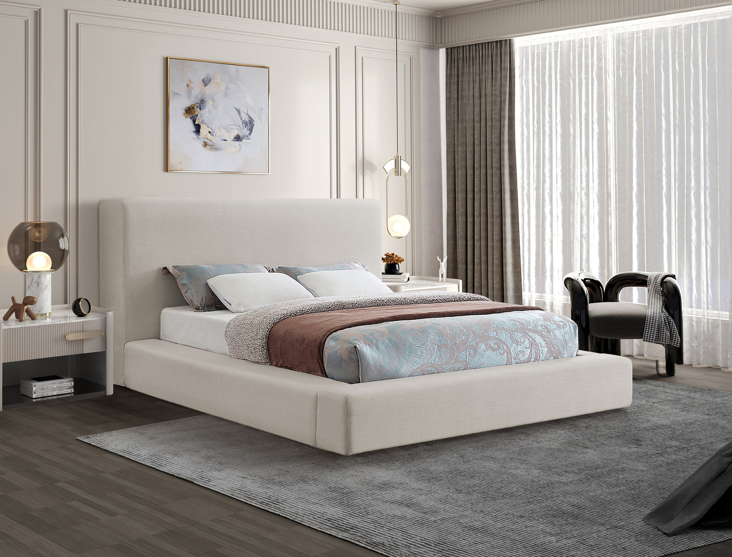 Cama de tela texturizada Devin Linen SKU: DevinBeige-F