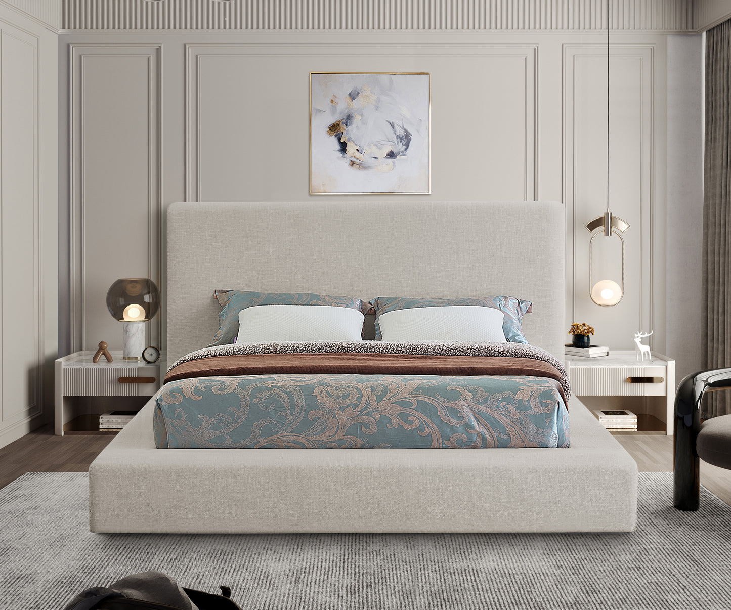 Cama de tela texturizada Devin Linen SKU: DevinBeige-F