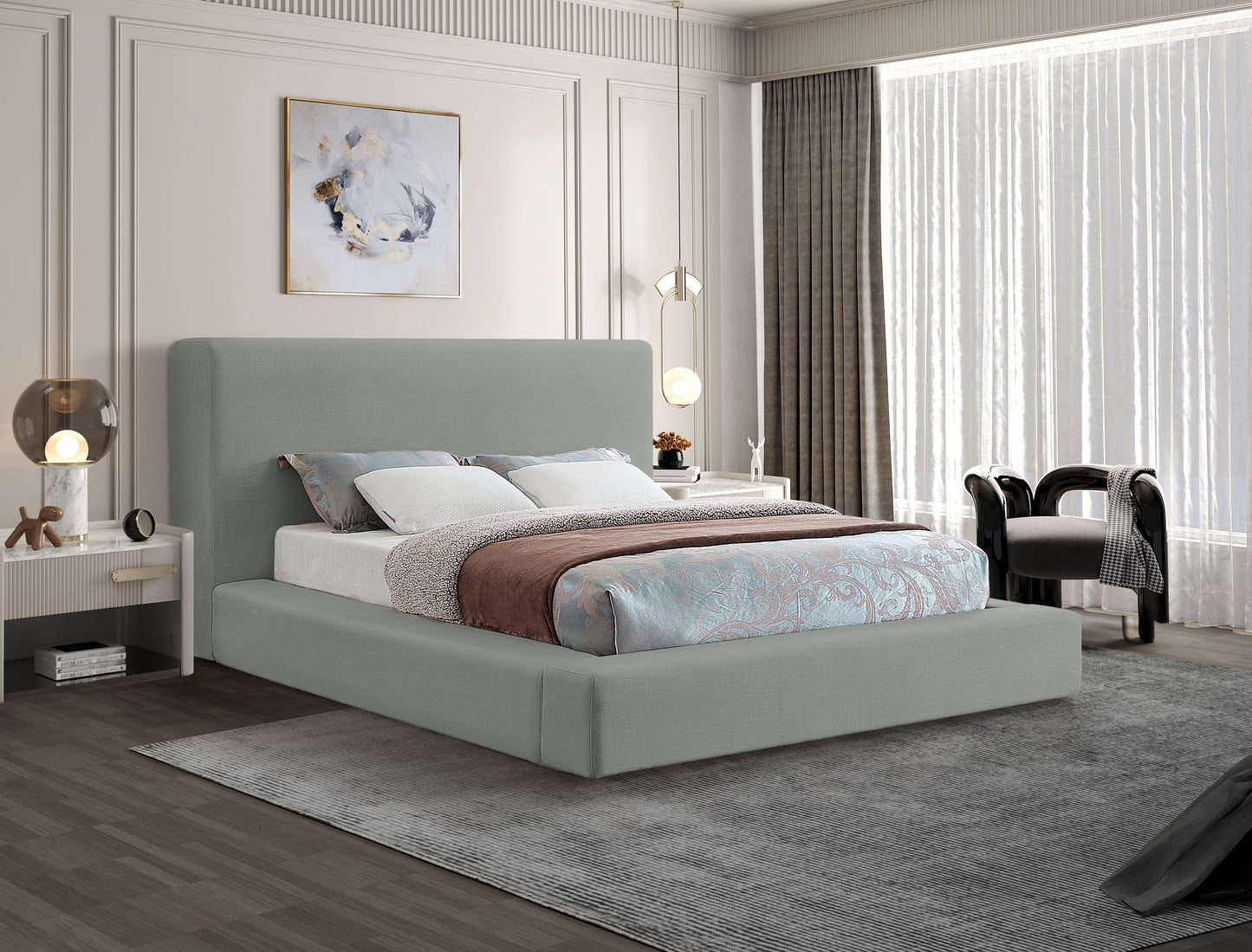 Cama de tela texturizada Devin Linen SKU: DevinBeige-F