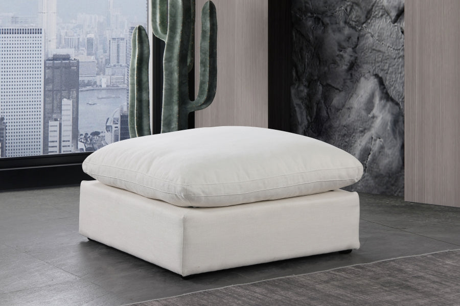 Comfy Linen Textured Fabric Ottoman SKU: 187Cream-Ott