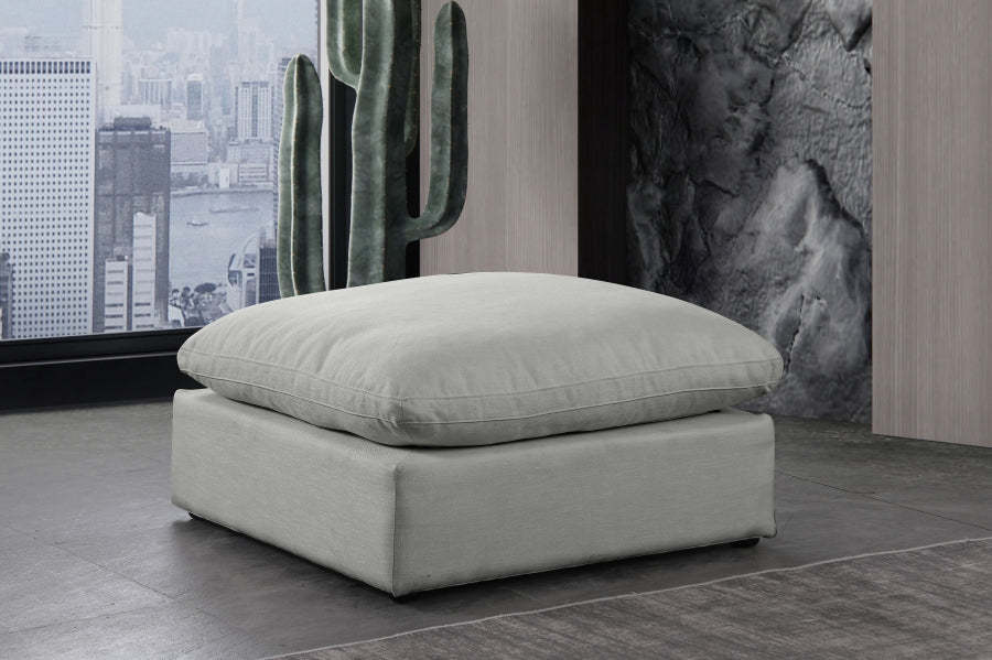 Comfy Linen Textured Fabric Ottoman SKU: 187Cream-Ott