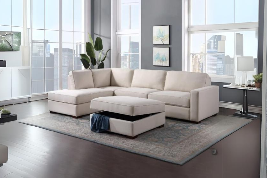 Abilen Fabric Sectional with Storage Ottoman