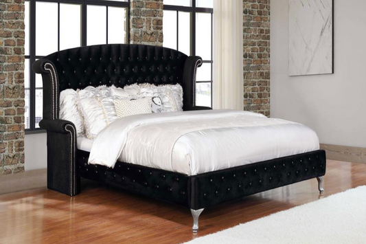 Deanna Upholstered Eastern King Wingback Bed Black	206101KE