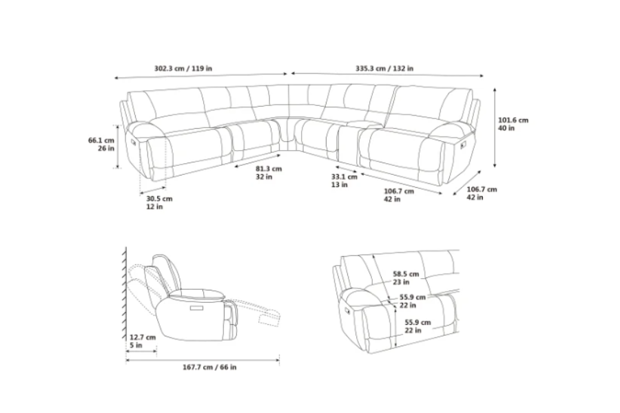 Redding 6-piece Fabric Power Reclining Sectional with Power Headrest