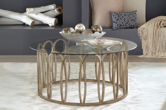 Monett Round Glass Top Coffee Table Chocolate Chrome 708058 Comming Soon