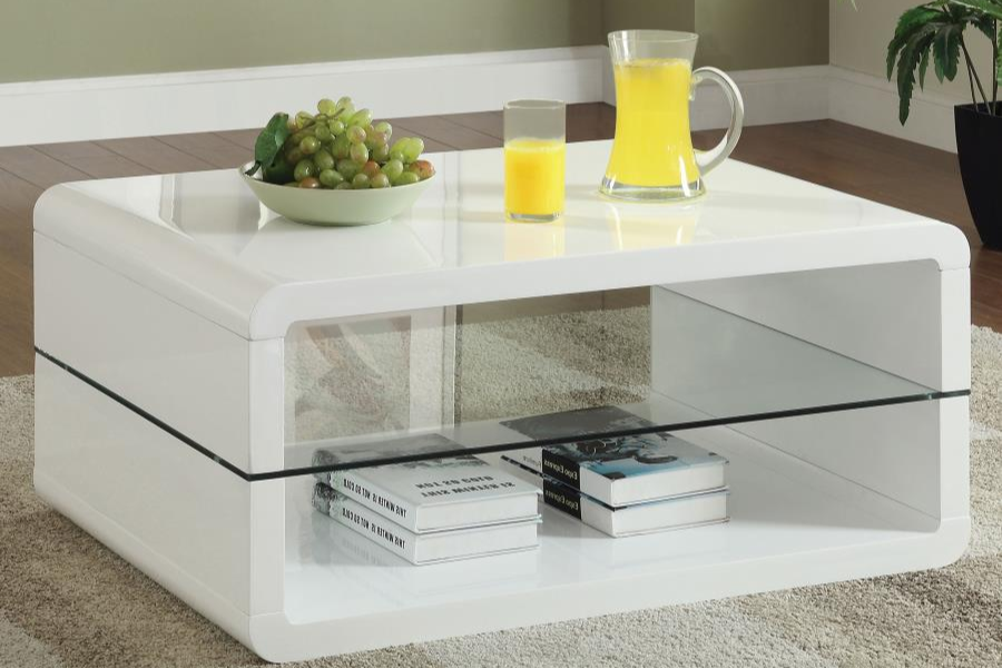 Elana 1-shelf Rectangular Coffee Table White High Gloss 703268