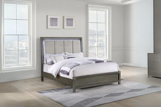 Kieran Wood Eastern King LED Panel Bed Grey 224741KE