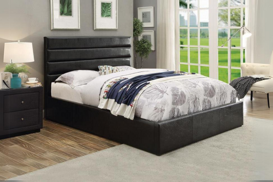 Cama Queen con paneles de almacenaje tapizados Riverbend, color negro 300469Q 