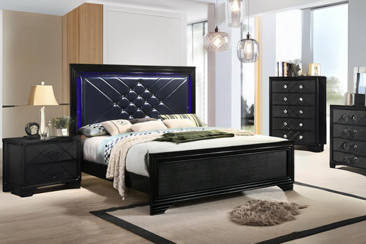 Cama California King con paneles LED Penelope Wood Midnight Star 223571KE Próximamente 