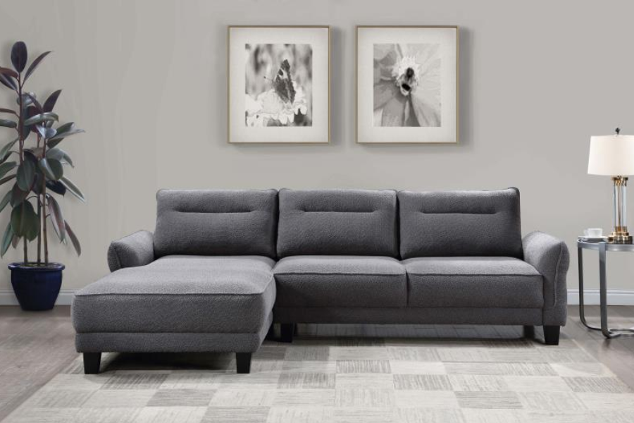 Caspian Upholstered Curved Arm Chaise Sectional Sofa Grey 509540